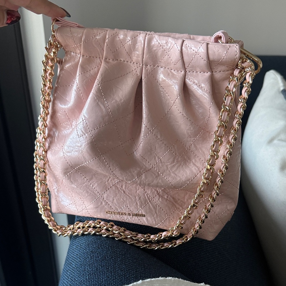 Charles and Keith duo bag Light Pink Quilted Bag with Gold Chain